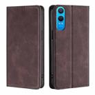 For OnePlus Nord CE 4 Lite 5G Skin Feel Magnetic Leather Phone Case(Dark Brown) - 1