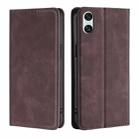 For Sony Xperia 10 VI Skin Feel Magnetic Leather Phone Case(Dark Brown) - 1