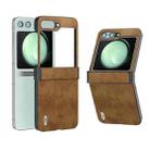 For Samsung Galaxy Z Flip5 ABEEL Hinge Retro Litchi Texture PU Phone Case(Brown) - 1