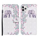 For iPhone 11 Pro 3D Painted Pattern Horizontal Flip Leather Case with Holder & Wallet & Card slot & Lanyard(Flower Elephant) - 1