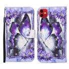 For iPhone 11 3D Painted Pattern Horizontal Flip Leather Case with Holder & Wallet & Card slot & Lanyard(Purple Flower Butterfly) - 1