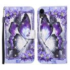 For iPhone XR 3D Painted Pattern Horizontal Flip Leather Case with Holder & Wallet & Card slot & Lanyard(Purple Flower Butterfly) - 1