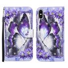 For iPhone X / XS 3D Painted Pattern Horizontal Flip Leather Case with Holder & Wallet & Card slot & Lanyard(Purple Flower Butterfly) - 1