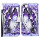For iPhone SE 2022 / SE 2020 / 8 / 7 3D Painted Pattern Horizontal Flip Leather Case with Holder & Wallet & Card slot & Lanyard(Purple Flower Butterfly) - 1