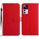 For Xiaomi 12T / 12T Pro Rhombic Grid Texture Leather Phone Case(Red) - 1