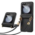 For Samsung Galaxy Z Flip3 5G SULADA Elegant Rhombic Texture Folding Phone Case with Lanyard(Black) - 1