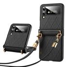 For Samsung Galaxy Z Flip4 SULADA Elegant Rhombic Texture Folding Phone Case with Lanyard(Black) - 1