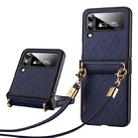 For Samsung Galaxy Z Flip4 SULADA Elegant Rhombic Texture Folding Phone Case with Lanyard(Blue) - 1