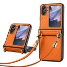 For OPPO Find N2 Flip SULADA Elegant Rhombic Texture Folding Phone Case with Lanyard(Orange) - 1