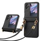 For OPPO Find N2 Flip SULADA Elegant Rhombic Texture Folding Phone Case with Lanyard(Black) - 1