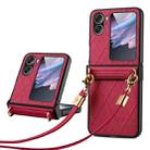 For OPPO Find N2 Flip SULADA Elegant Rhombic Texture Folding Phone Case with Lanyard(Red) - 1
