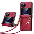 For vivo X Flip SULADA Elegant Rhombic Texture Folding Phone Case with Lanyard(Red) - 1