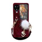 For OPPO Find N3 Flip Plush PC Phone Case with Lanyard(Wine Red) - 1