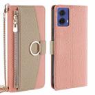 For Motorola Moto G85 5G Crossbody Litchi Texture Leather Phone Case(Pink) - 1