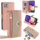 For Samsung Galaxy A22 5G Crossbody Litchi Texture Leather Phone Case(Pink) - 1