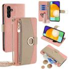 For Samsung Galaxy A13 5G Crossbody Litchi Texture Leather Phone Case(Pink) - 1