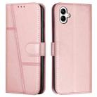 For Samsung Galaxy A05 Stitching Calf Texture Buckle Leather Phone Case(Pink) - 1