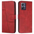 For Motorola Moto G54 Stitching Calf Texture Buckle Leather Phone Case(Red) - 1