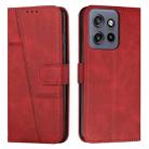 For Motorola Edge 50 Neo Stitching Calf Texture Buckle Leather Phone Case(Red) - 1