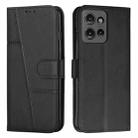 For Motorola Edge 50 Stitching Calf Texture Buckle Leather Phone Case(Black) - 1