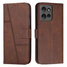 For Motorola Edge 50 Stitching Calf Texture Buckle Leather Phone Case(Brown) - 1