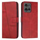 For Motorola Edge 50 Stitching Calf Texture Buckle Leather Phone Case(Red) - 1