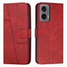 For Motorola Moto G35 Stitching Calf Texture Buckle Leather Phone Case(Red) - 1