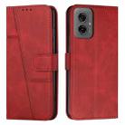 For Motorola Moto G55 Stitching Calf Texture Buckle Leather Phone Case(Red) - 1