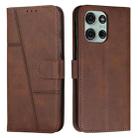 For Motorola Moto G75 Stitching Calf Texture Buckle Leather Phone Case(Brown) - 1