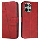 For Motorola Moto G75 Stitching Calf Texture Buckle Leather Phone Case(Red) - 1