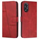 For OPPO A38 / A18 Stitching Calf Texture Buckle Leather Phone Case(Red) - 1