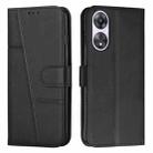 For OPPO A58 / A78 Stitching Calf Texture Buckle Leather Phone Case(Black) - 1