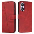 For OPPO A58 / A78 Stitching Calf Texture Buckle Leather Phone Case(Red) - 1