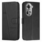 For OPPO Reno11 5G Global Stitching Calf Texture Buckle Leather Phone Case(Black) - 1