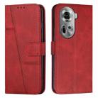 For OPPO Reno11 5G Global Stitching Calf Texture Buckle Leather Phone Case(Red) - 1