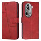 For OPPO Reno11 Pro Global Stitching Calf Texture Buckle Leather Phone Case(Red) - 1