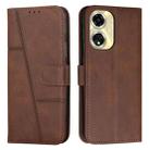 For OPPO A59 5G Stitching Calf Texture Buckle Leather Phone Case(Brown) - 1