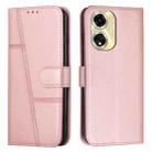 For OPPO A59 5G Stitching Calf Texture Buckle Leather Phone Case(Rose Gold) - 1