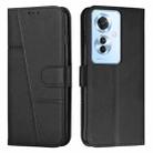 For OPPO Reno11 F Stitching Calf Texture Buckle Leather Phone Case(Black) - 1