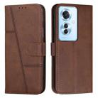 For OPPO Reno11 F Stitching Calf Texture Buckle Leather Phone Case(Brown) - 1