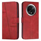 For OPPO A3 Pro China Stitching Calf Texture Buckle Leather Phone Case(Red) - 1