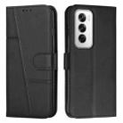 For OPPO Reno12 5G Global Stitching Calf Texture Buckle Leather Phone Case(Black) - 1