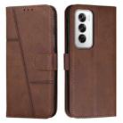For OPPO Reno12 5G Global Stitching Calf Texture Buckle Leather Phone Case(Brown) - 1