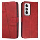 For OPPO Reno12 5G Global Stitching Calf Texture Buckle Leather Phone Case(Red) - 1