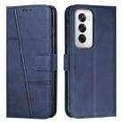 For OPPO Reno12 5G Global Stitching Calf Texture Buckle Leather Phone Case(Blue) - 1
