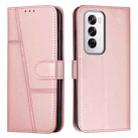 For OPPO Reno12 5G Global Stitching Calf Texture Buckle Leather Phone Case(Rose Gold) - 1