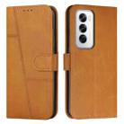 For OPPO Reno12 5G Global Stitching Calf Texture Buckle Leather Phone Case(Yellow) - 1