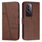 For OPPO Reno12 Pro Global Stitching Calf Texture Buckle Leather Phone Case(Brown) - 1