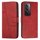 For OPPO Reno12 Pro Global Stitching Calf Texture Buckle Leather Phone Case(Red) - 1