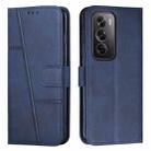 For OPPO Reno12 Pro Global Stitching Calf Texture Buckle Leather Phone Case(Blue) - 1